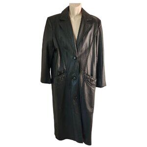 Vintage Pelle Club Black Leather Trench Coat Medium Soft Long Leather Duster